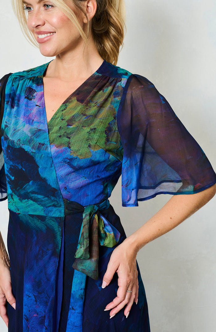 Jacqueline Maxi Wrap Dress (Blue Multi)