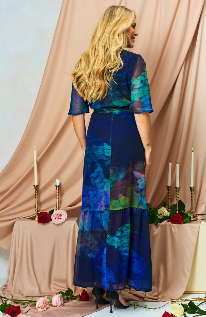 Jacqueline Maxi Wrap Dress (Blue Multi)