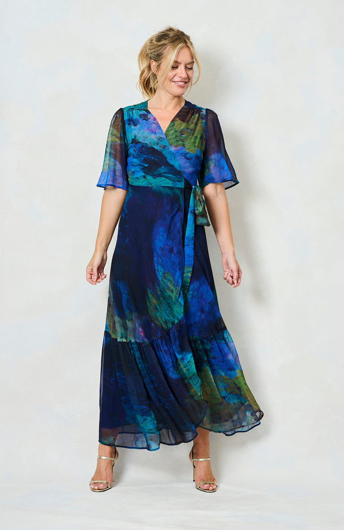 Jacqueline Maxi Wrap Dress (Blue Multi)
