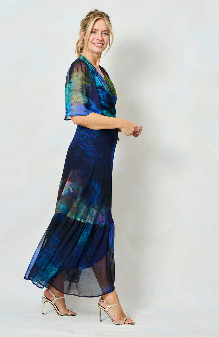 Jacqueline Maxi Wrap Dress (Blue Multi)