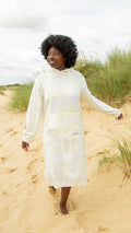 Jamie Striped Towelling Hooded Robe | White & Lemon