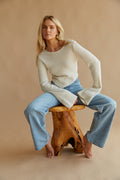 cream open back knit sweater - vanilla bell sleeve knit top - cozy fall top | white-image
