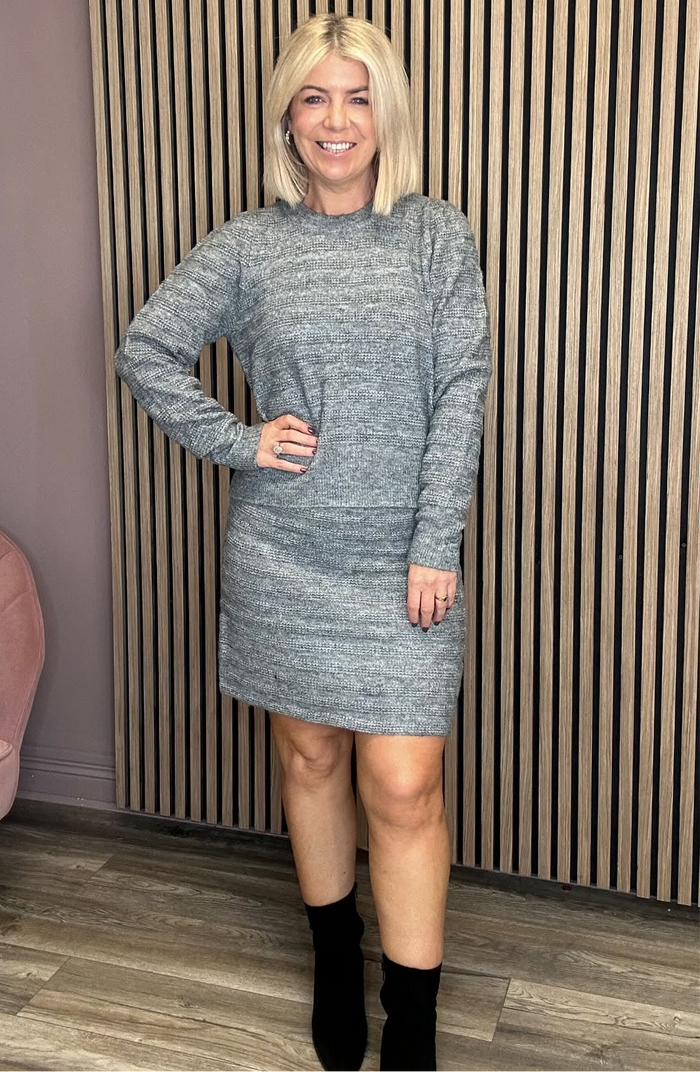 Jayla Knit Mini Skirt (Medium Grey/Melange)