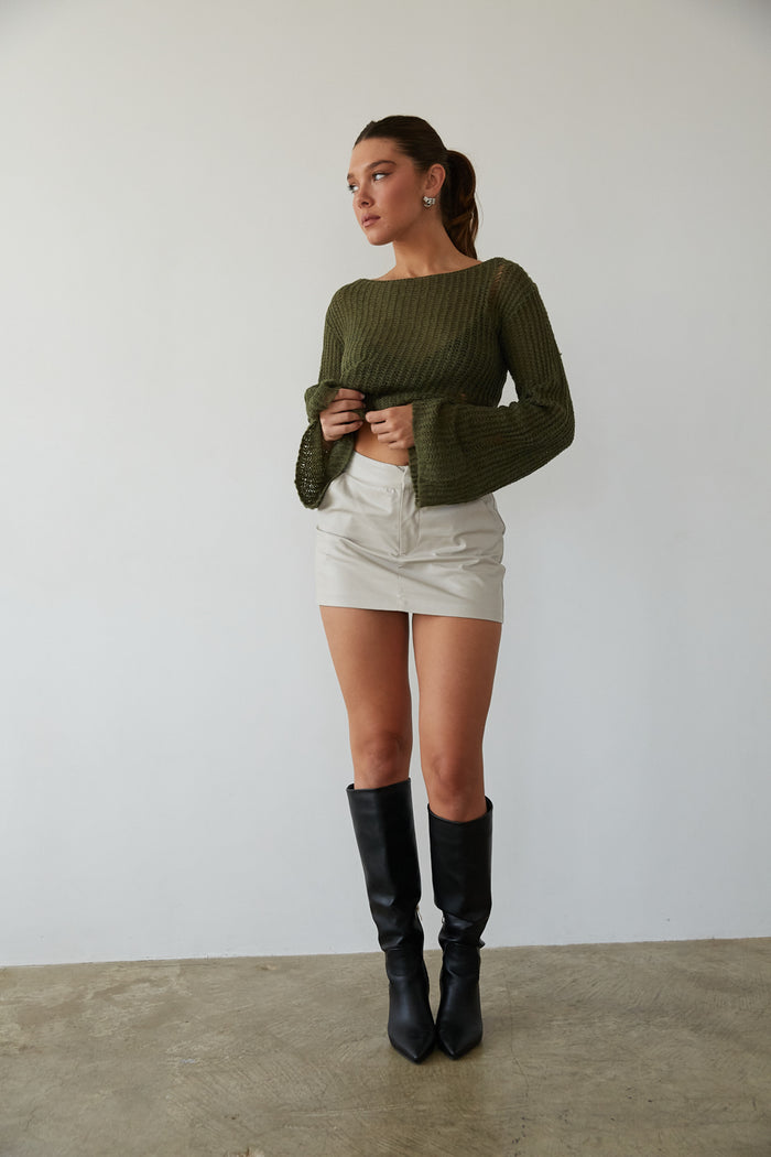 ivory vegan leather mini skirt - trendy leather going out skirt