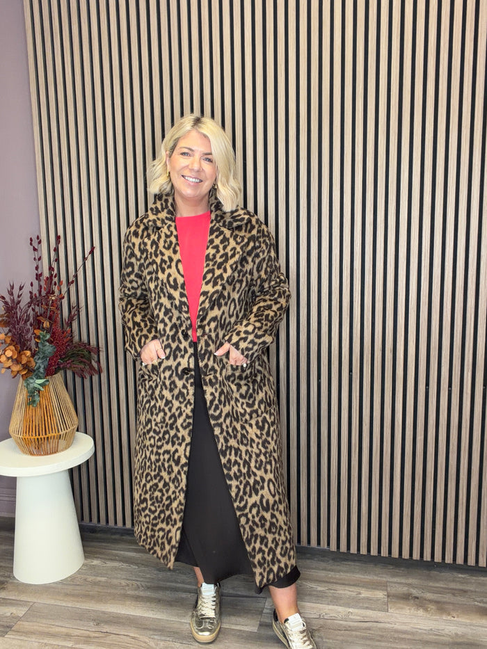 Jenna Long Printed Coat (Black/Leopard)