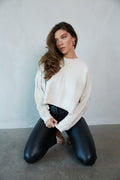beige-image | front-view | beige tonal striped knit cropped sweater top | knit sweater | winter 2024