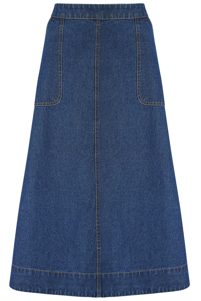Joanna Midi Skirt (Deep Blue Denim)