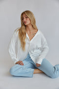 oversized white satin button down