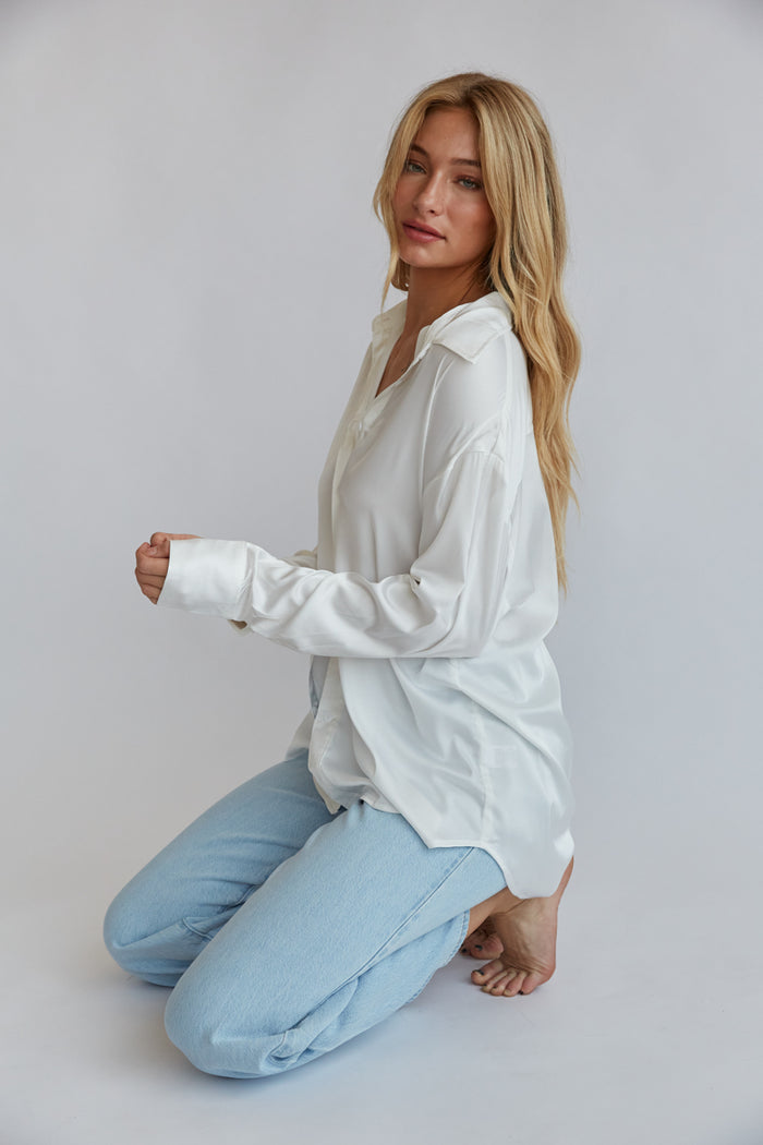 oversized satin button down shirt