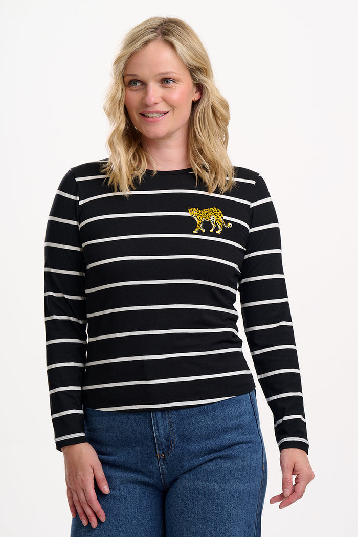 Josie Jersey Top (Black/White Leopard)