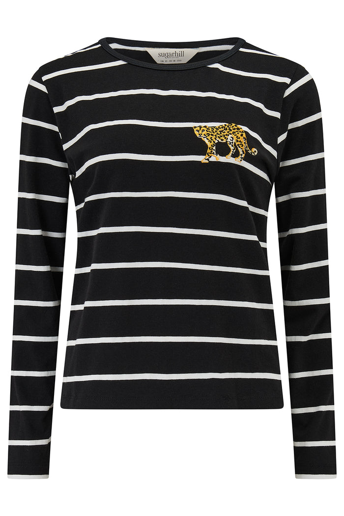 Josie Jersey Top (Black/White Leopard)