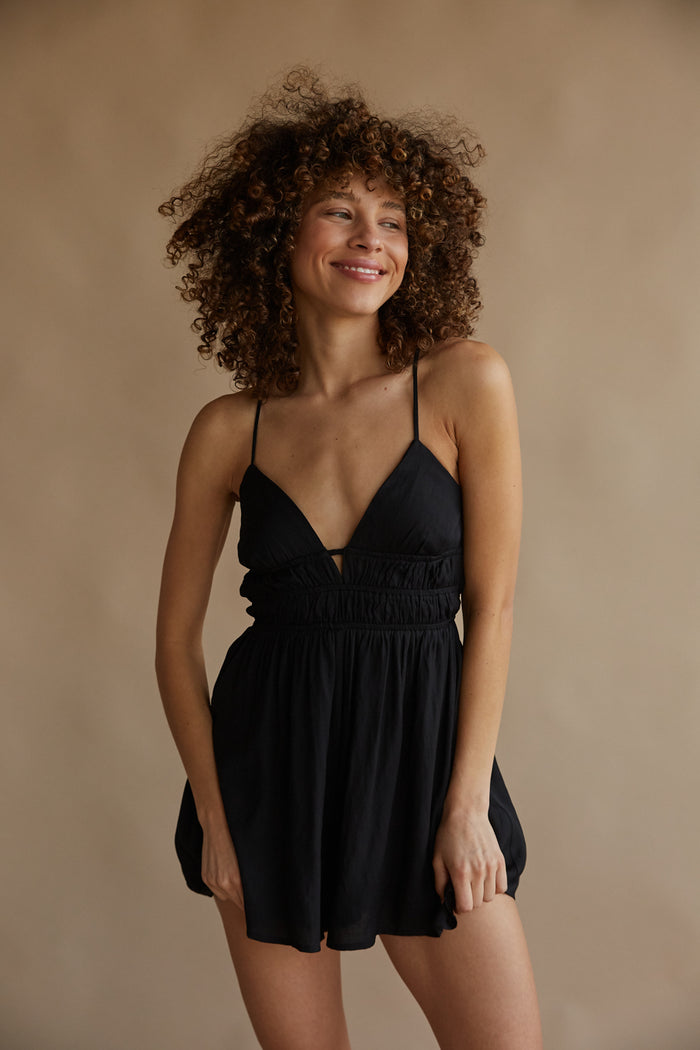 black spaghetti strap romper | open back cutout romper 2024