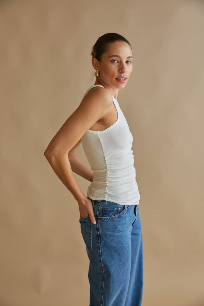 scoop neck ruched ribbed tank top | simple tank top