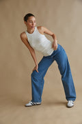 white ruched tank to with scoop hem