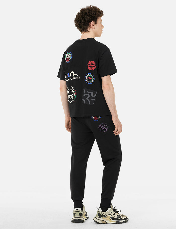Kamon and Daruma Embroidery Pockets Regular Fit Sweatpants