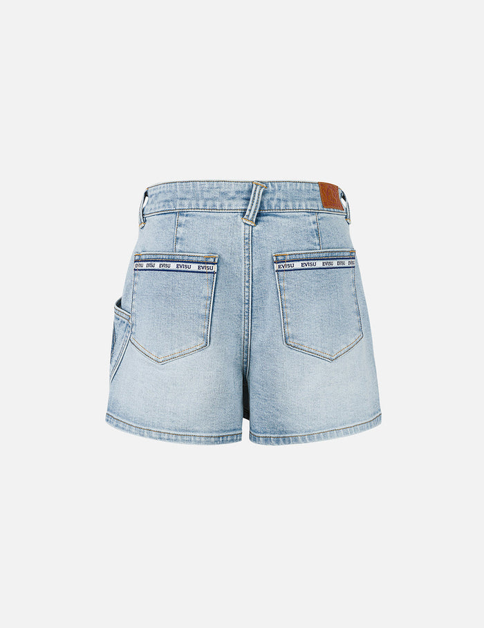 Kamon and Logo Embroidery Regular Fit Denim Skorts