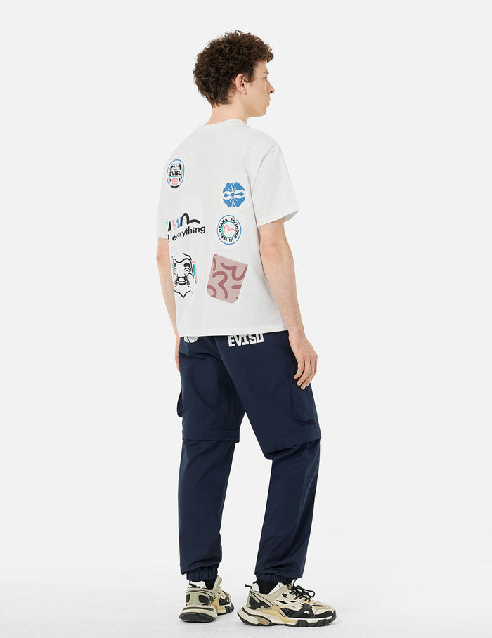 Kamon and Logo Prints Detachable Leg Panel Fashion Fit  Woven Cargo Jogger