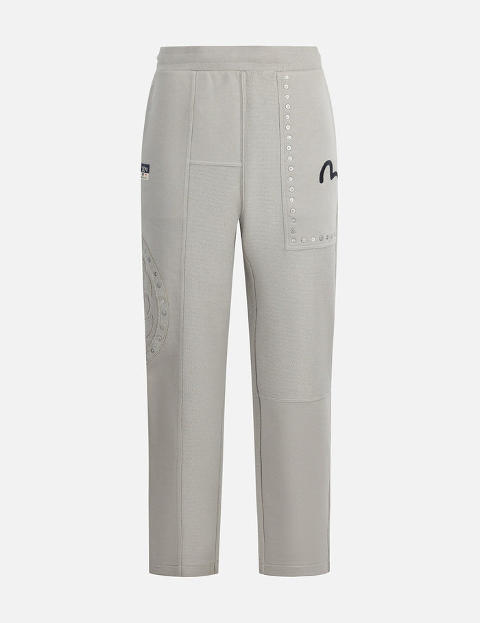 Kamon Appliqué and Fabric Blocking Fashion Fit Sweatpants
