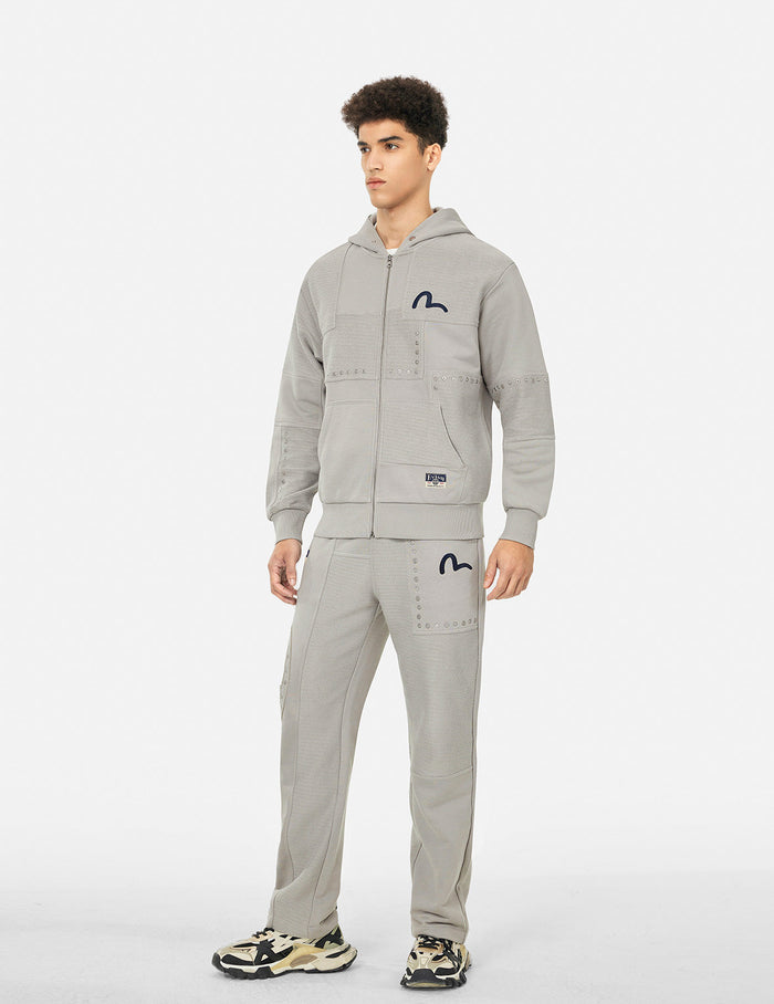 Kamon Appliqué and Fabric Blocking Fashion Fit Sweatpants