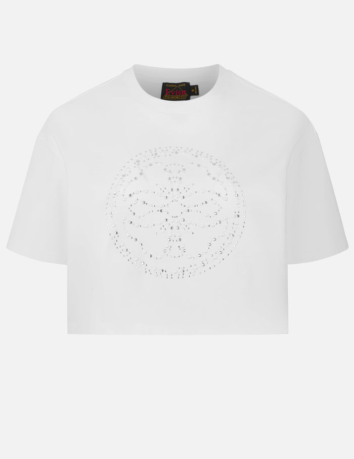 Kamon Rhinestone Cropped T-Shirt