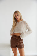 brown paper bag faux leather shorts