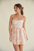 orange floral eyelet mini dress - floral mini dress with sweetheart neckline