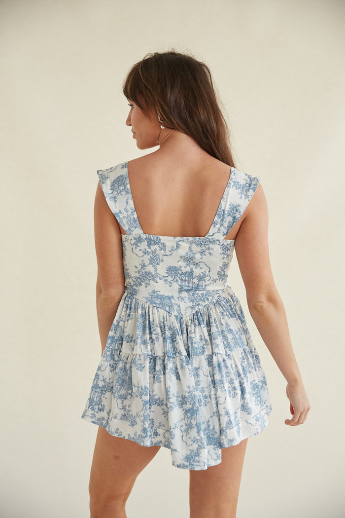 blue floral romper for spring