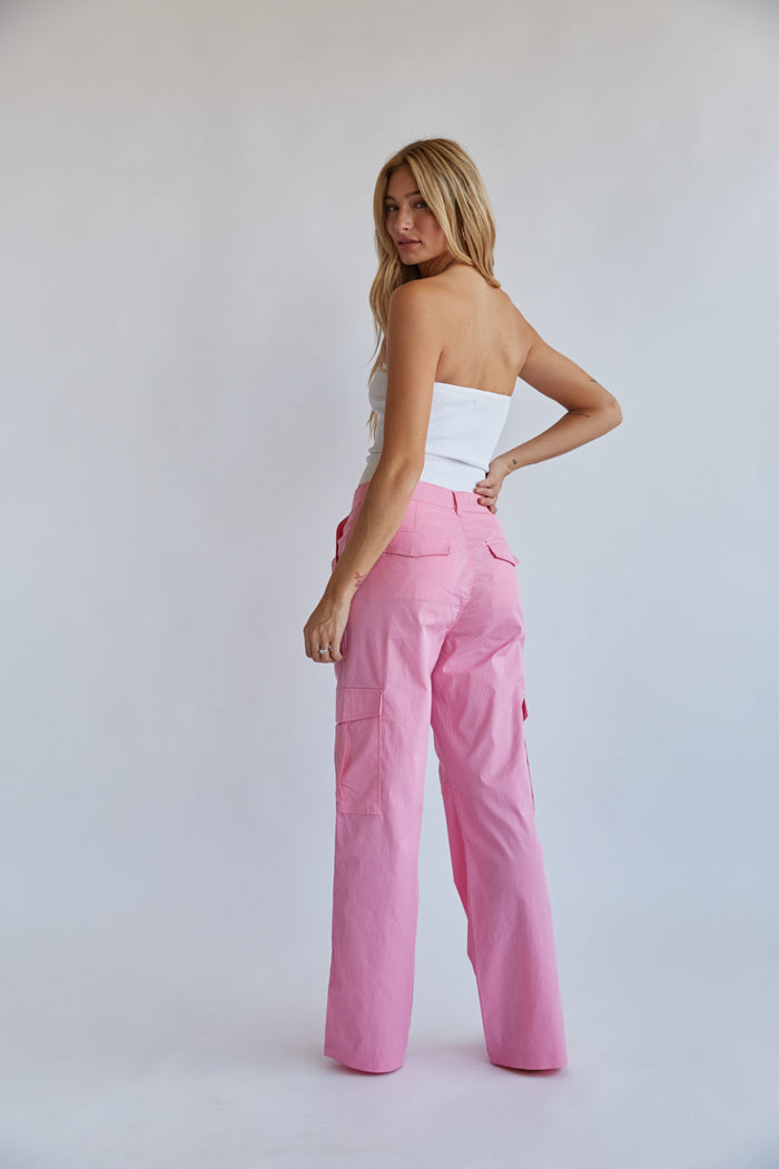 pink nylon cargo pants