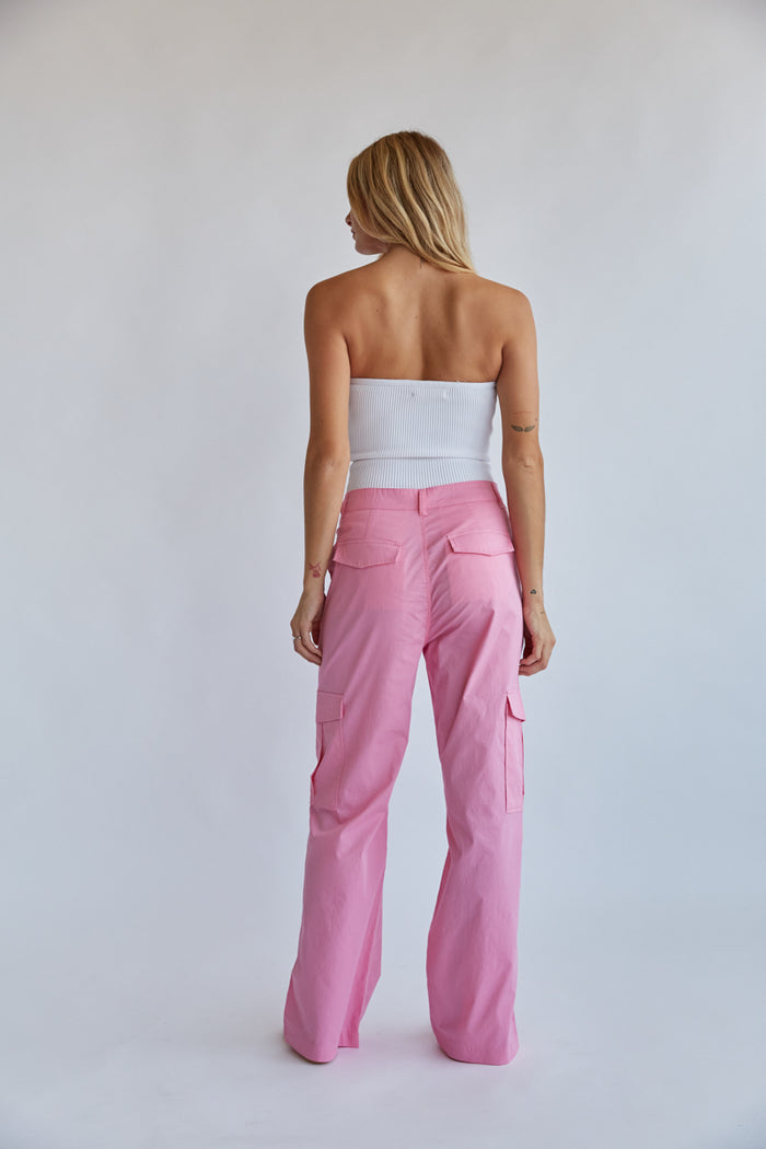 pink nylon cargo pants
