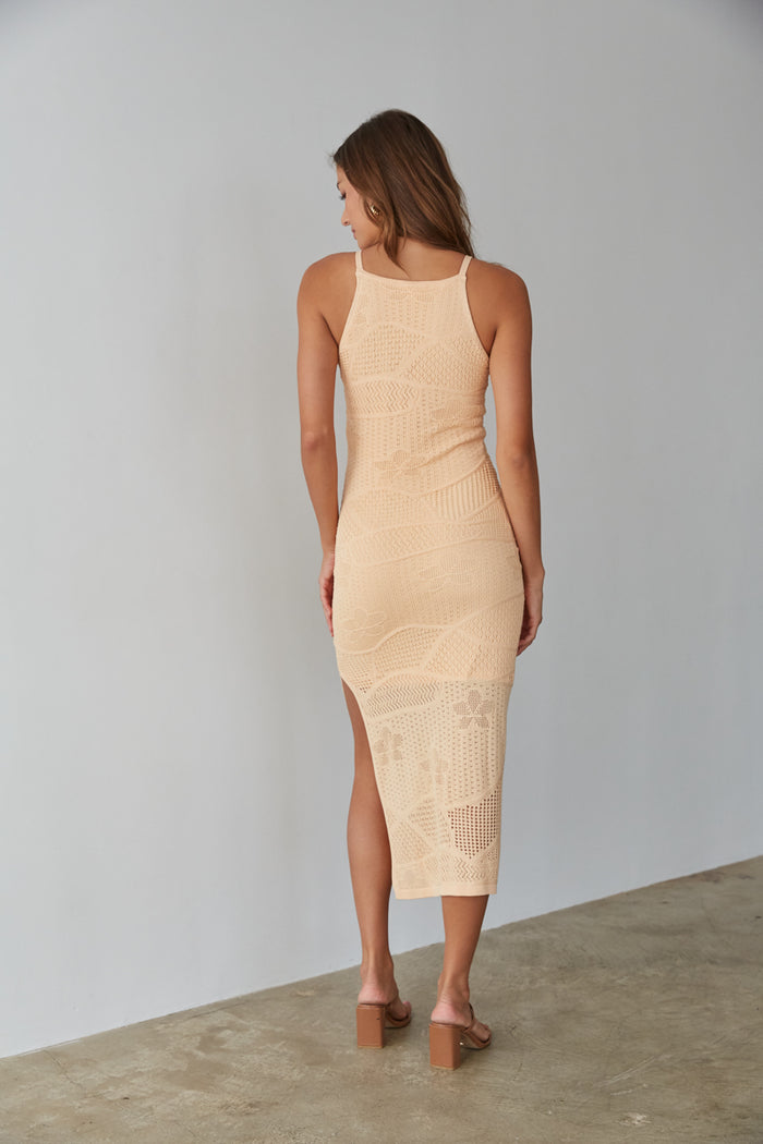 peach knit midi dress - orange vacation dress