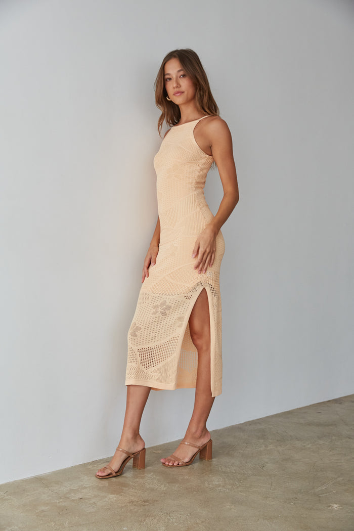 high neck knit midi dress - peach midi dress for summer