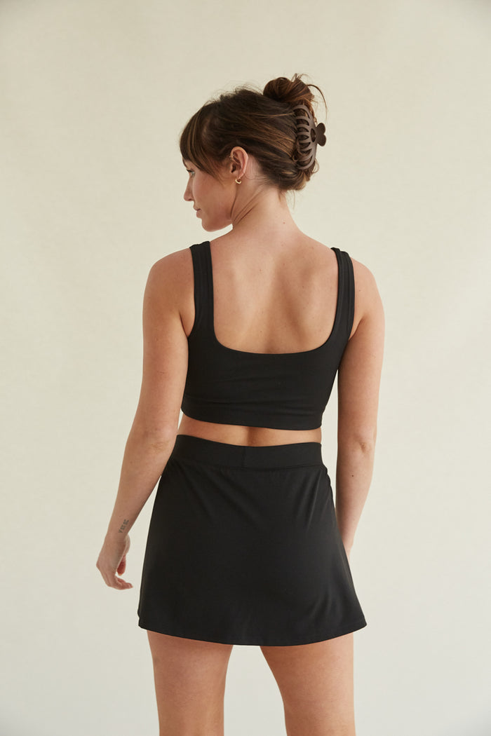 Black Double Lined Cropped Tank Top- buttersoft smoothing fabric with scoop back