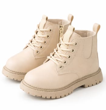 Kids Beige Lace-Up Ankle Boots with Side Zipper – Size 29 – Soft Sole Toddler Winter Boots