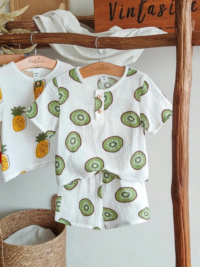 Kids Summer Cotton Set â€“ Kiwi Print â€“ T-shirt & Shorts