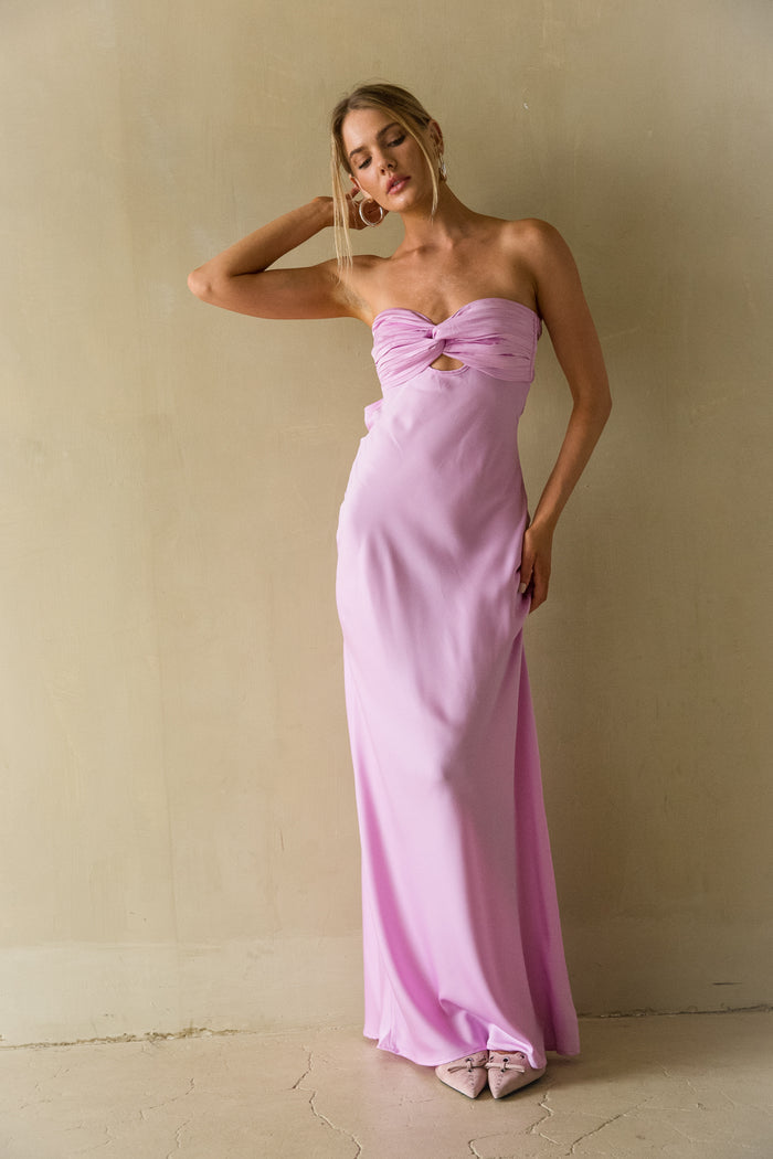 pink-image | Front view | pink keyhole cutout open back strapless maxi dress | special occasion dress