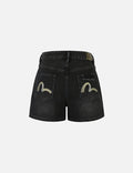 Knot Seagull Embroidery Loose Fit Denim Shorts