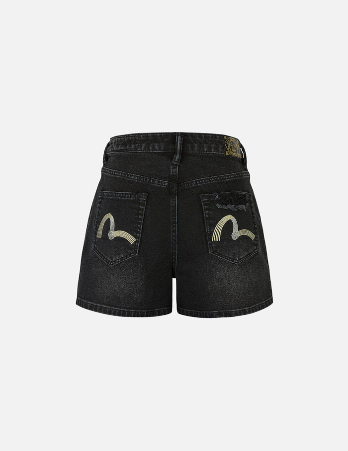 Knot Seagull Embroidery Loose Fit Denim Shorts