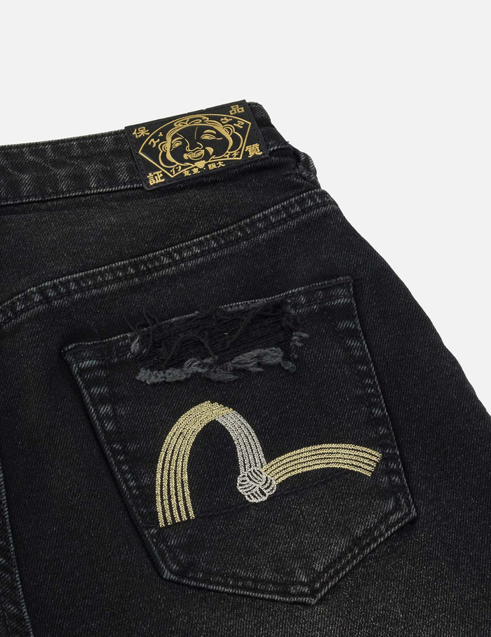 Knot Seagull Embroidery Loose Fit Denim Shorts
