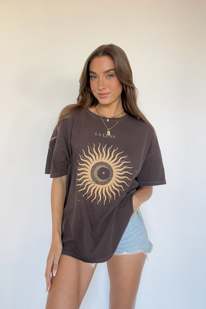 la luna - the moon chocolate brown oversize tee