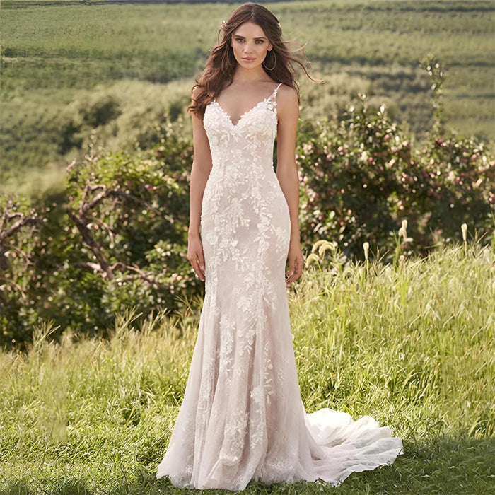 Lace Appliques Mermaid Wedding Dress - Envious Designs