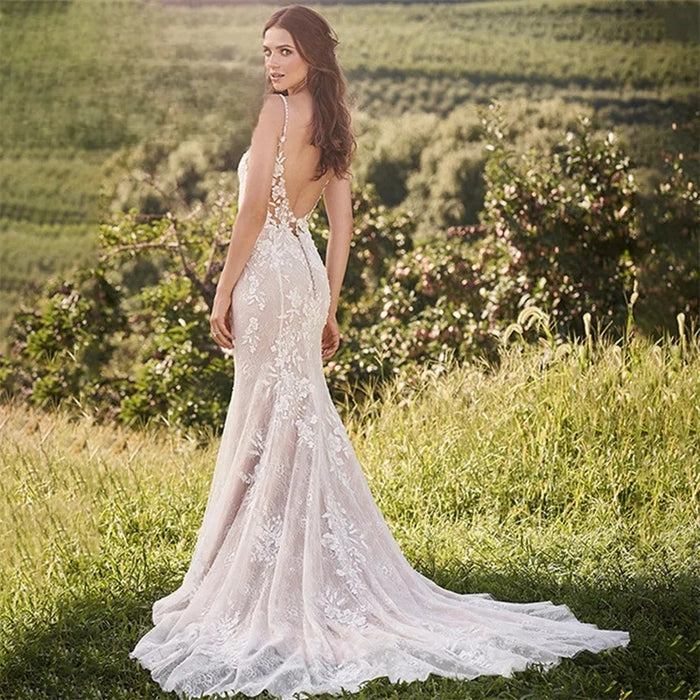 Lace Appliques Mermaid Wedding Dress - Envious Designs