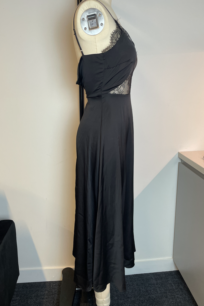 Lace Trim Black Slip Midi Dress image 1