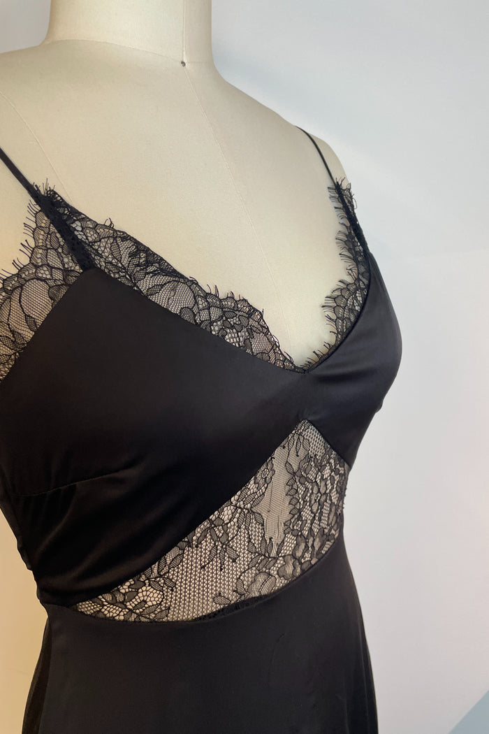 Lace Trim Black Slip Midi Dress image 2