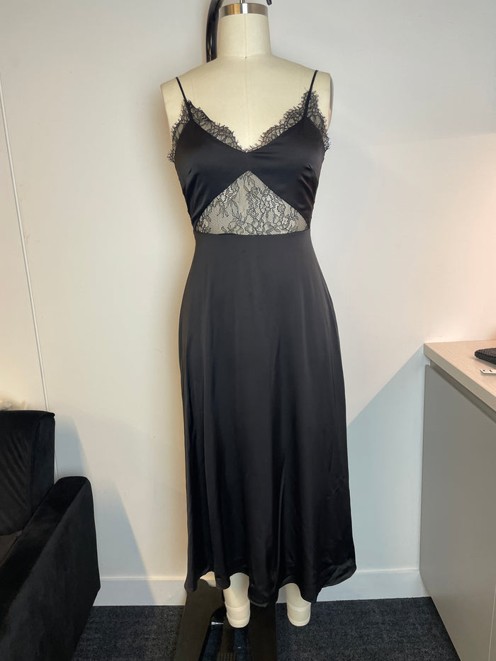 Lace Trim Black Slip Midi Dress image 3