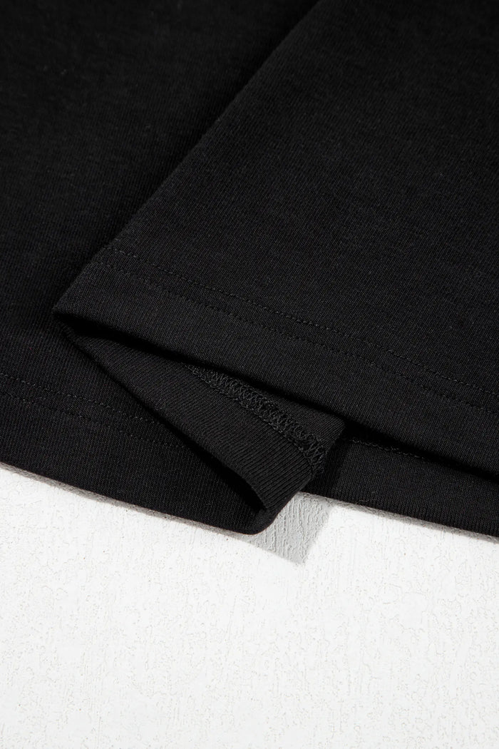 Lace Trim Elegant Neckline Long Sleeve Slim Top – Black