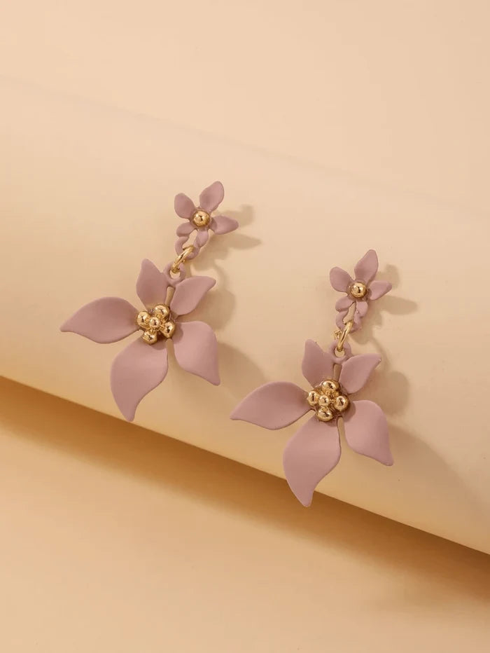 Lavender Floral Drop Earrings – Gold Tone Statement Flower Dangle Earrings for Women