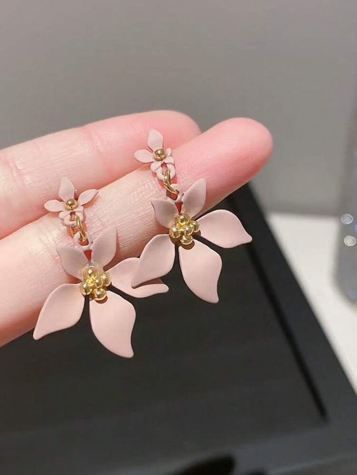 Lavender Floral Drop Earrings – Gold Tone Statement Flower Dangle Earrings for Women