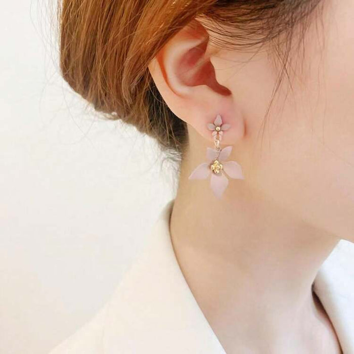 Lavender Floral Drop Earrings – Gold Tone Statement Flower Dangle Earrings for Women