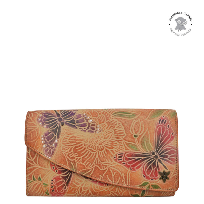 Leather Hand Painted Accordion Flap Wallet - Tooled Butterfly Multi (1174)