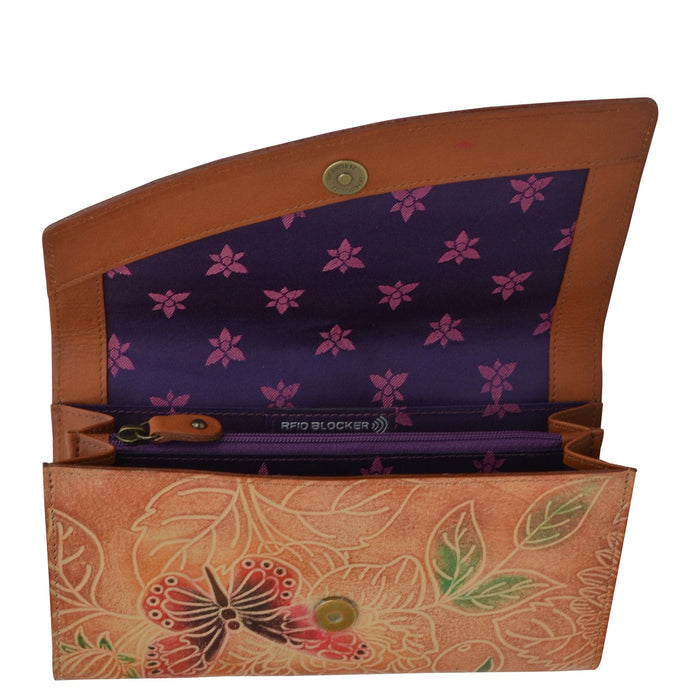 Leather Hand Painted Accordion Flap Wallet - Tooled Butterfly Multi (1174)